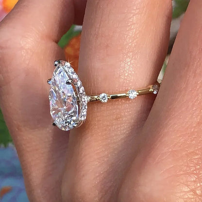 3.30 tcw pear lab grown diamond engagement ring hidden halo solitaire IGI certified wedding ring bridal jewelry luxury gift for her elegant