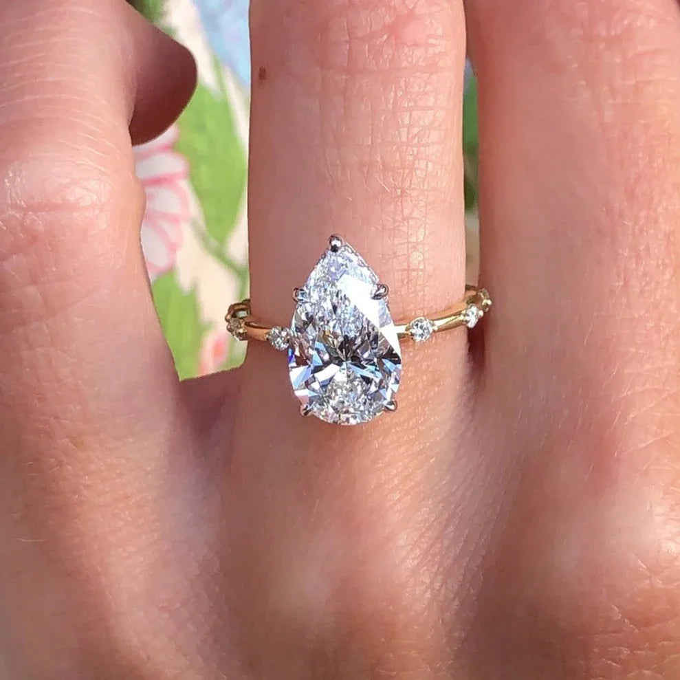 3.00 CT pear lab grown diamond engagement ring hidden halo solitaire IGI certified bridal jewelry wedding ring luxury gift for her women elegant