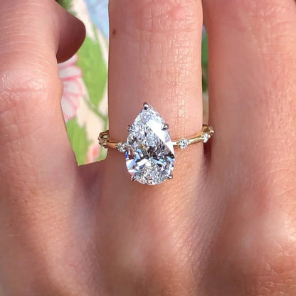 3.00 CT pear lab grown diamond engagement ring hidden halo solitaire IGI certified bridal jewelry wedding ring luxury gift for her women elegant