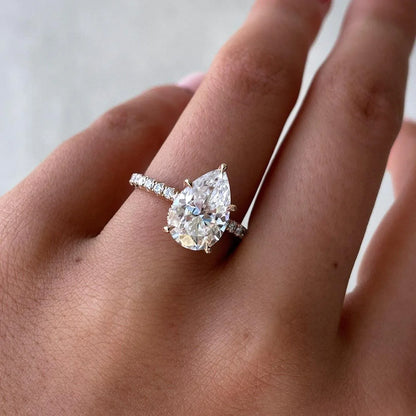 3.30 tcw pear cut lab grown diamond ring hidden halo IGI certified engagement wedding ring bridal jewelry luxury timeless elegant design
