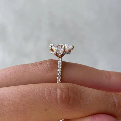 3.30 TCW Pear Shape Lab Grown Diamond Engagement Ring | Hidden Halo Design | IGI Certified 