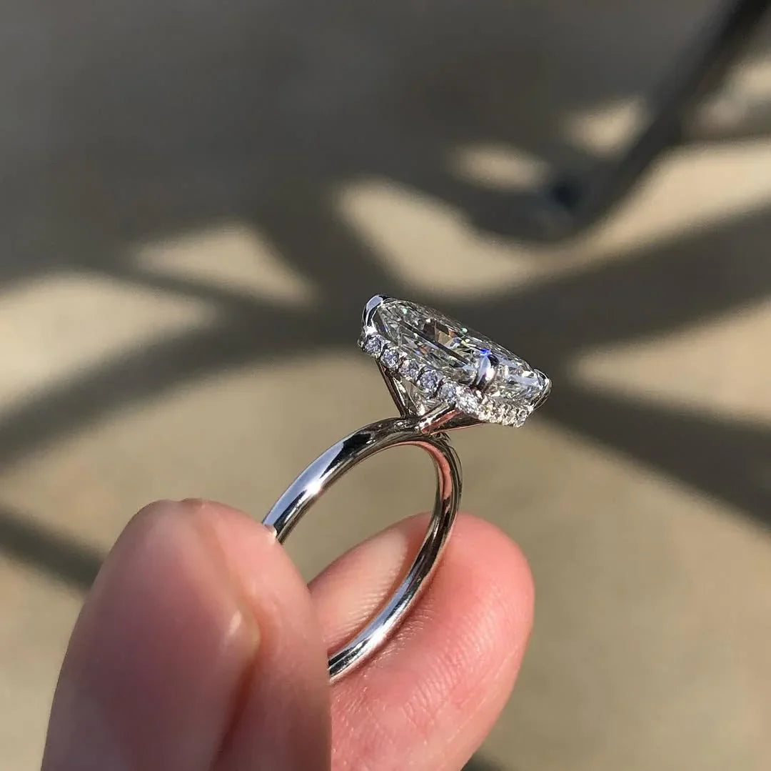 3.30 tcw radiant cut lab grown diamond ring hidden halo IGI certified engagement wedding ring bridal jewelry luxury timeless elegant design