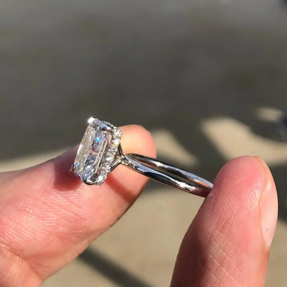 3.30 tcw radiant cut lab grown diamond ring hidden halo engagement ring IGI certified wedding ring bridal jewelry luxury elegant design