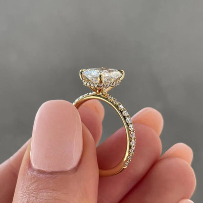 3.30 TCW Radiant Lab Grown Diamond Engagement Ring | Pavé Band with Hidden Halo | IGI Certified 