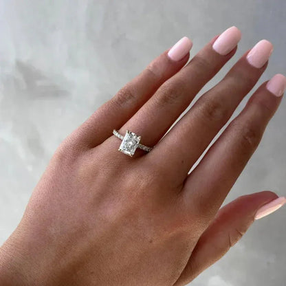 3.30 TCW Radiant Lab Grown Diamond Engagement Ring | Pavé Band with Hidden Halo | IGI Certified 