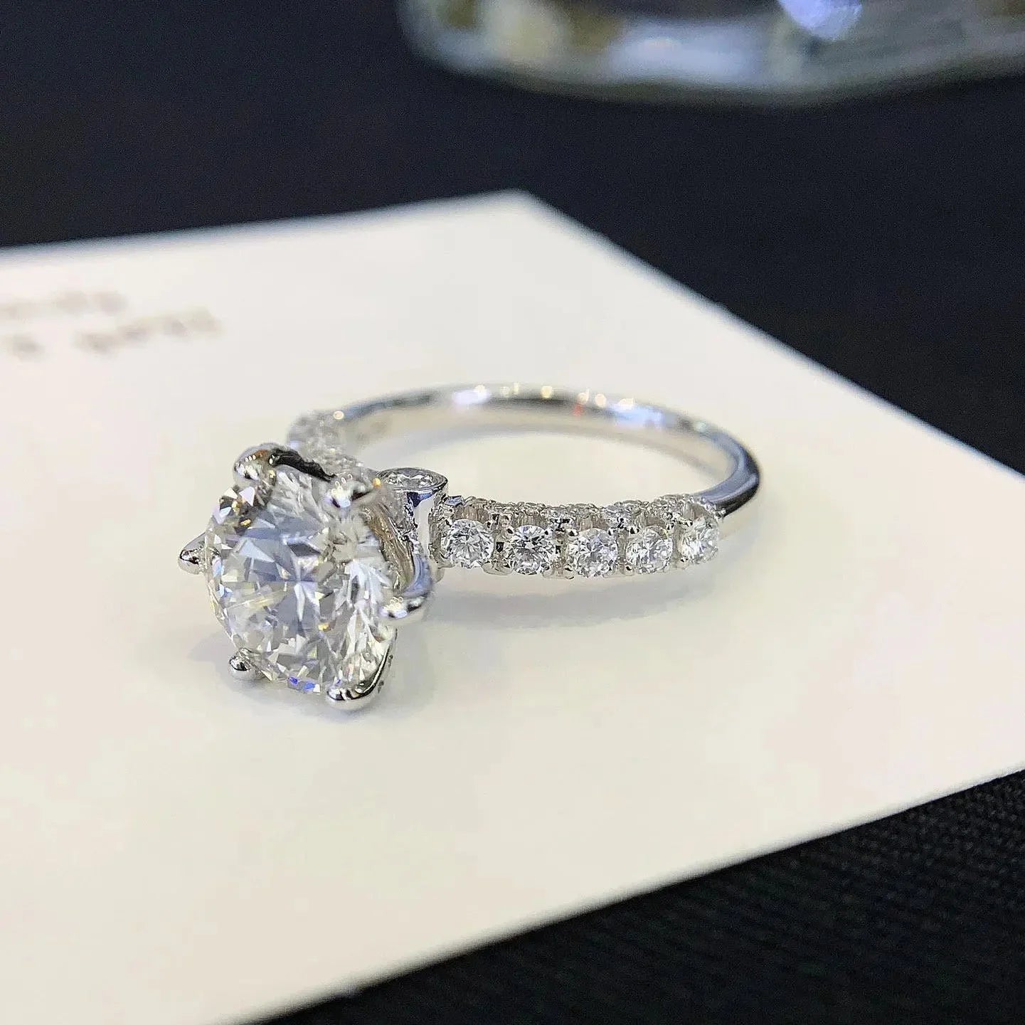3.30 tcw round cut lab grown diamond ring accent design engagement ring IGI certified wedding ring bridal jewelry luxury elegant classic style