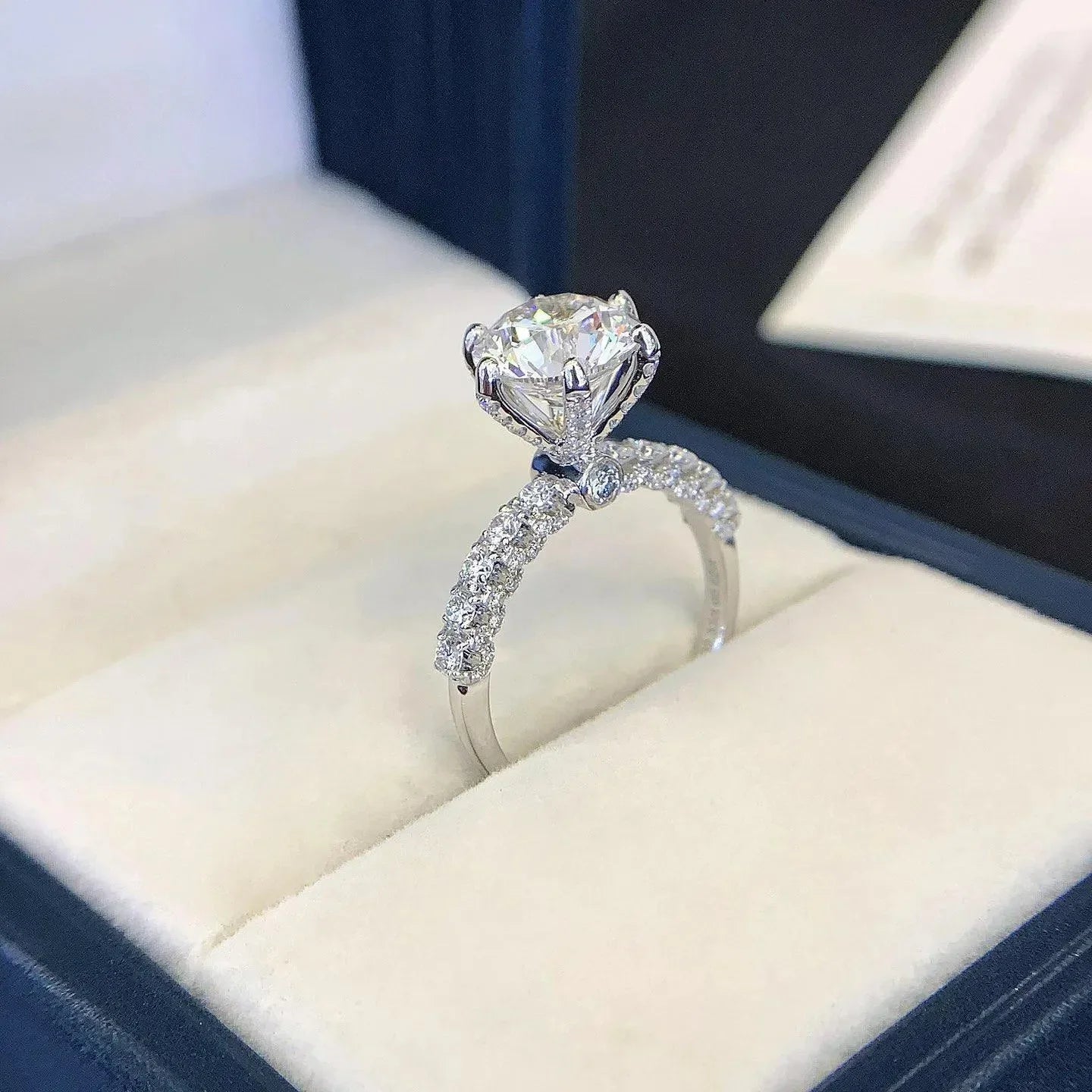 3.30 TCW Round Lab Grown Diamond Engagement Ring | Accent Design Ring | IGI Certified 