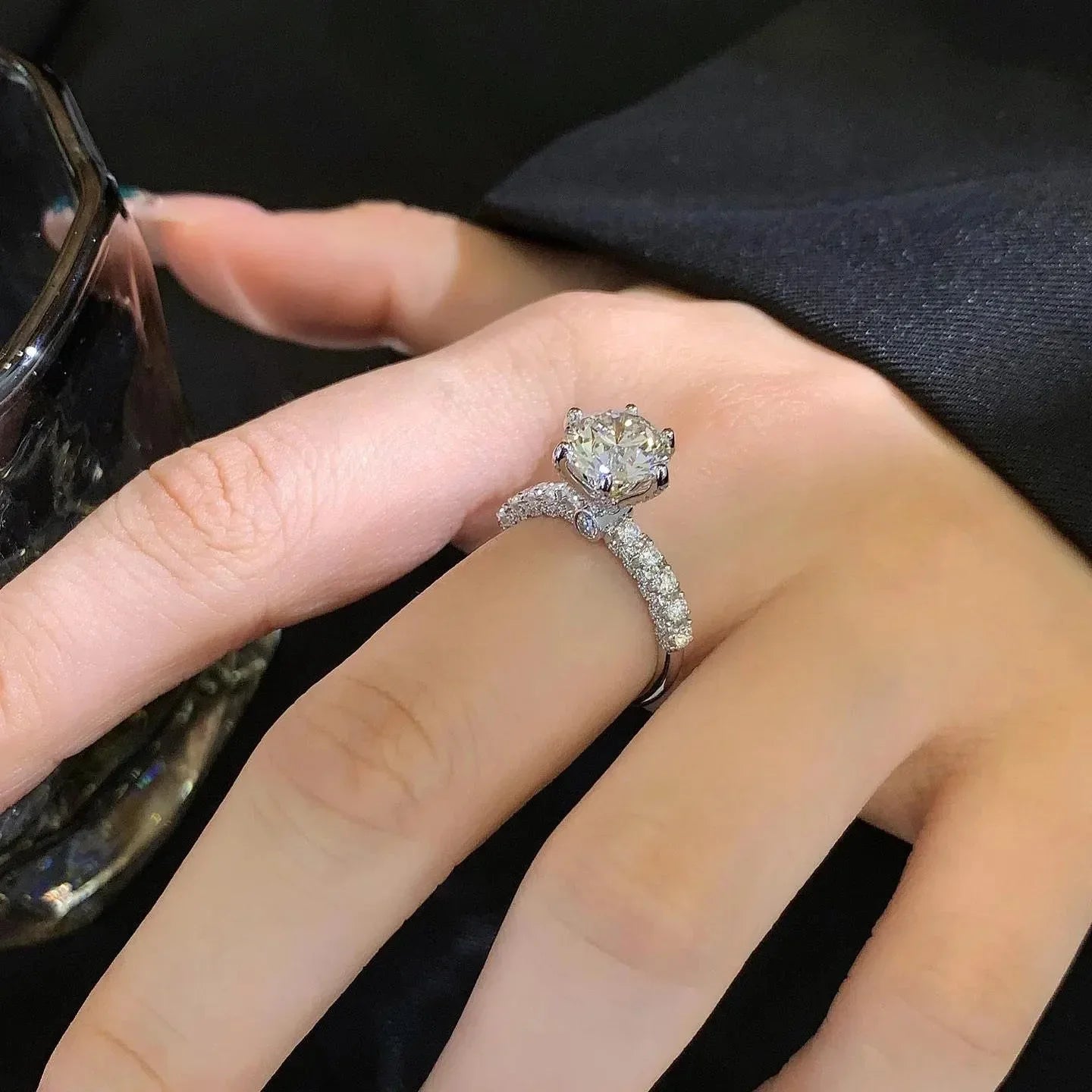 3.30 TCW Round Lab Grown Diamond Engagement Ring | Accent Design Ring | IGI Certified 