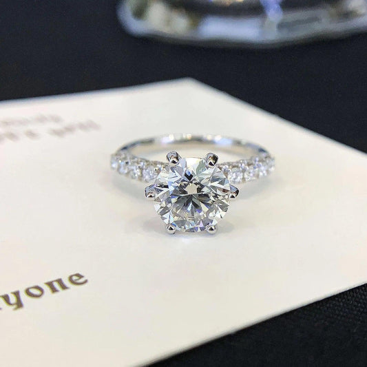 3.30 tcw round lab grown diamond engagement ring accent design IGI certified bridal jewelry wedding ring luxury gift for her women elegant