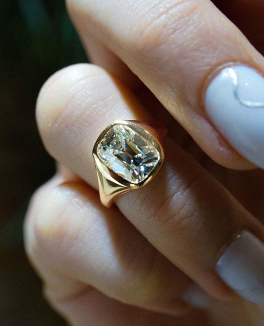 3.39 CT Cushion Lab Grown Diamond Engagement Ring | Full Bezel Solitaire Design | IGI Certified 