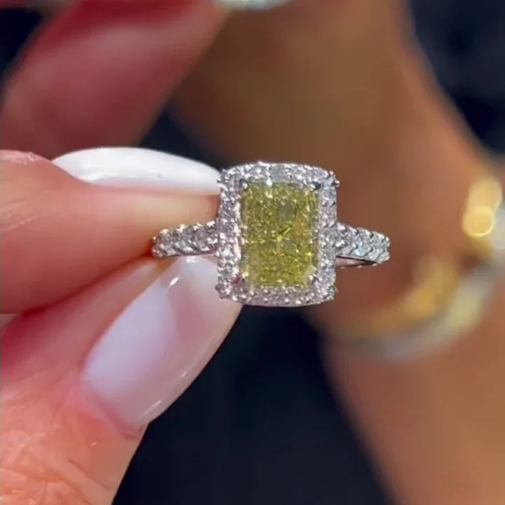 3.40 TCW Fancy Cushion Yellow Lab Grown Diamond Engagement Ring | Halo Design | IGI Certified 