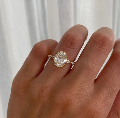 3.40 tcw oval lab grown diamond engagement ring full bezel setting IGI certified bridal wedding ring luxury gift for women elegant style