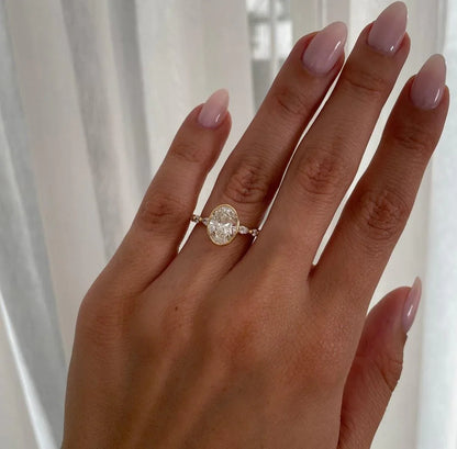 3.40 tcw oval cut lab grown diamond ring bezel IGI certified engagement wedding ring bridal jewelry luxury timeless elegant design