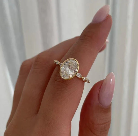 3.40 tcw oval lab grown diamond engagement ring bezel setting IGI certified bridal jewelry wedding ring luxury gift for her women elegant