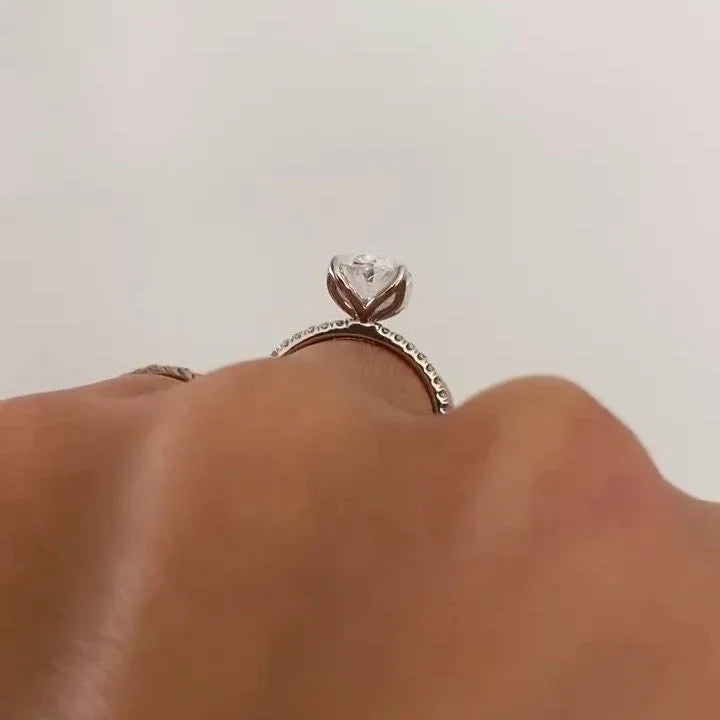 3.40 TCW Oval Lab Grown Diamond Engagement Ring | Marquise & Round Side Stones | IGI Certified 