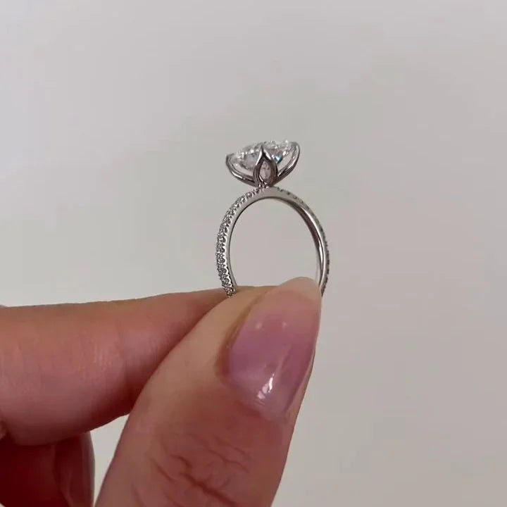 3.40 TCW Oval Lab Grown Diamond Engagement Ring | Marquise & Round Side Stones | IGI Certified 