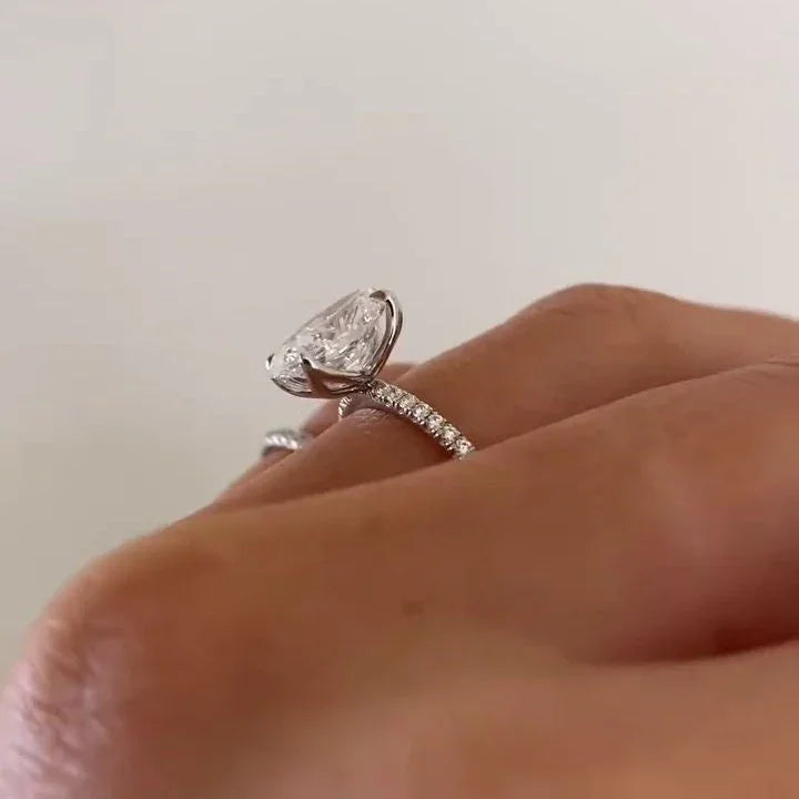 3.40 TCW Oval Lab Grown Diamond Engagement Ring | Marquise & Round Side Stones | IGI Certified 
