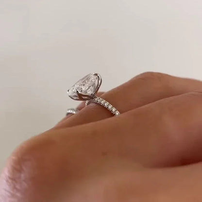 3.40 TCW Oval Lab Grown Diamond Engagement Ring | Marquise & Round Side Stones | IGI Certified 