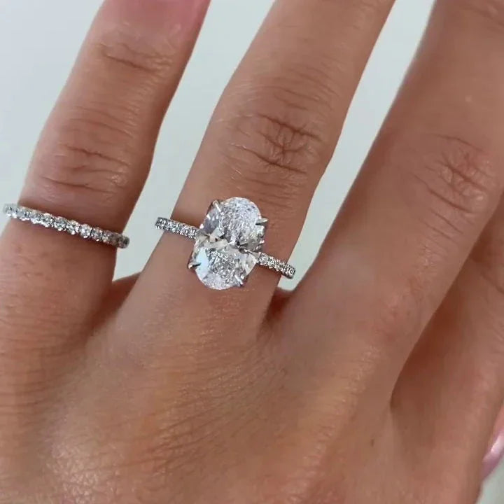 3.40 TCW Oval Lab Grown Diamond Engagement Ring | Marquise & Round Side Stones | IGI Certified 