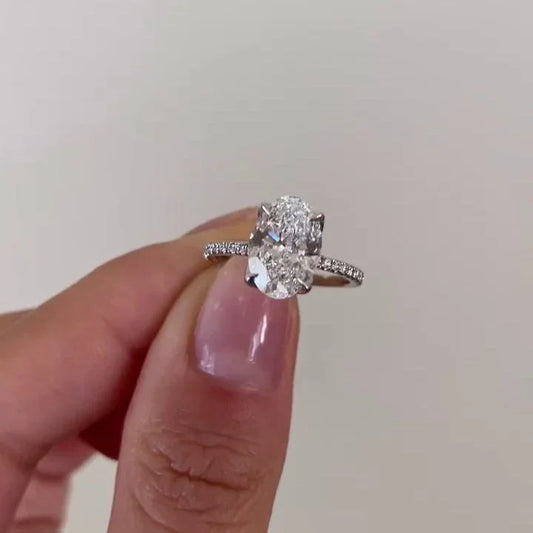 3.40 tcw oval lab grown diamond engagement ring marquise round side stones IGI certified bridal jewelry wedding ring luxury gift for her women