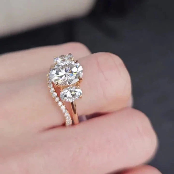 3.40 tcw oval cut lab grown diamond ring set three stone design IGI certified engagement wedding ring bridal jewelry luxury timeless elegant