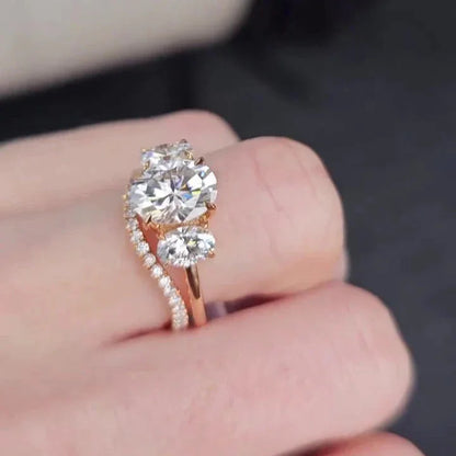 3.40 tcw oval cut lab grown diamond ring set three stone design IGI certified engagement wedding ring bridal jewelry luxury timeless elegant