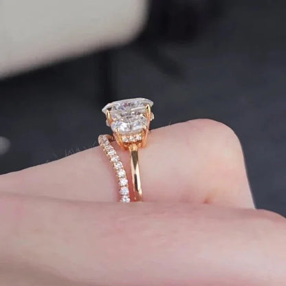 3.40 TCW Oval Lab Grown Diamond Engagement Ring Set | Three Stone Design with Band | IGI Certified 
