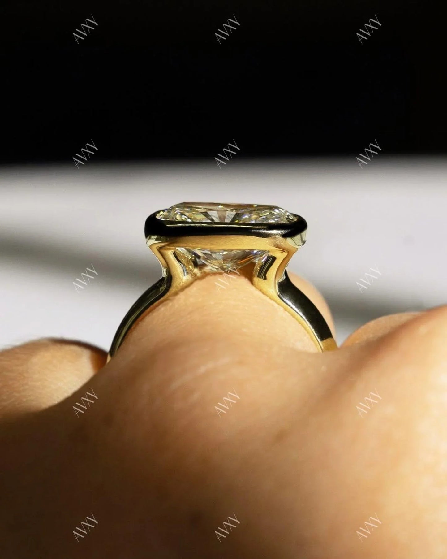 3.50 ct cushion lab grown diamond engagement ring full bezel setting IGI certified bridal wedding ring luxury gift for women elegant style