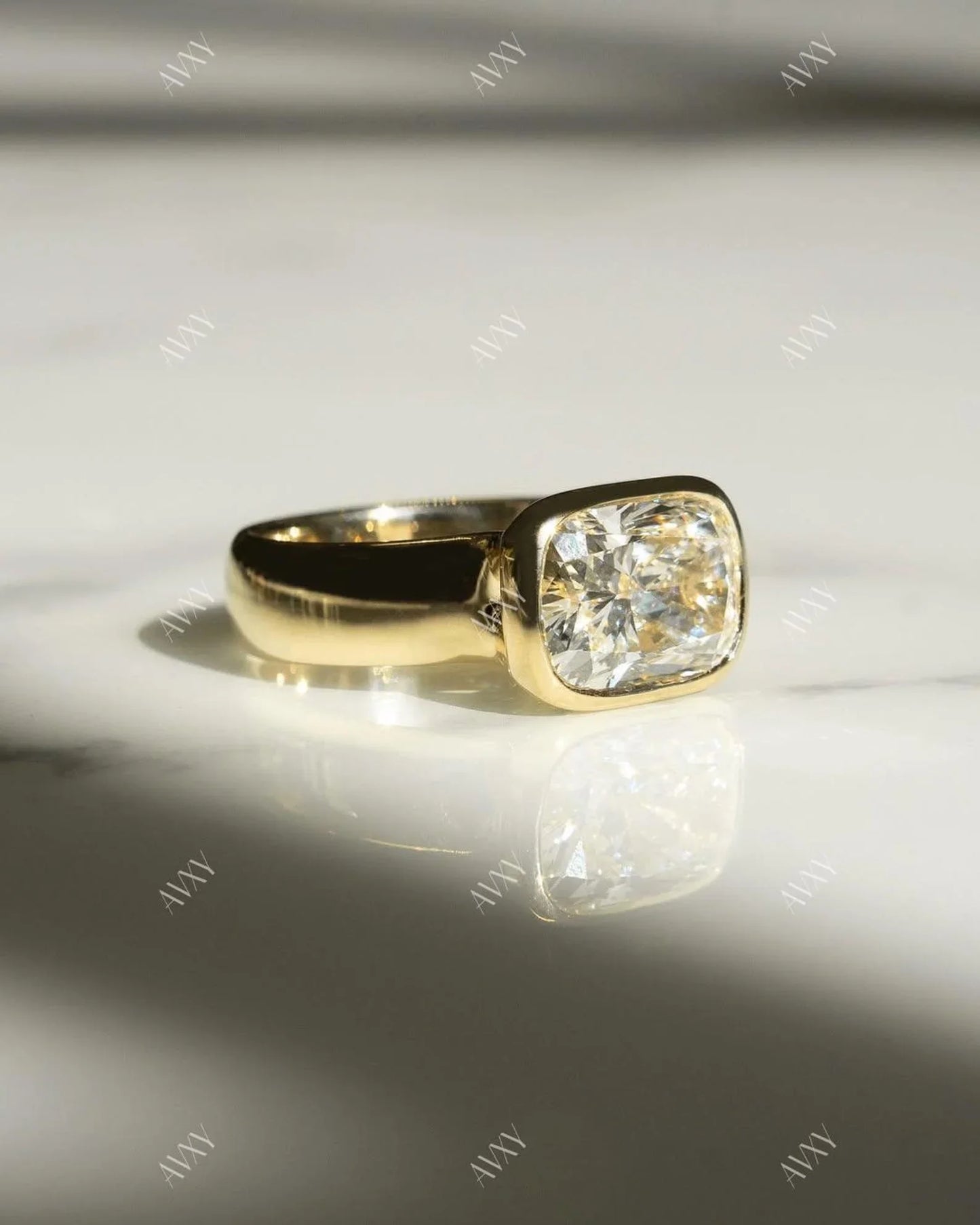 3.50 ct cushion cut lab grown diamond ring bezel solitaire IGI certified engagement wedding ring bridal jewelry luxury timeless elegant design