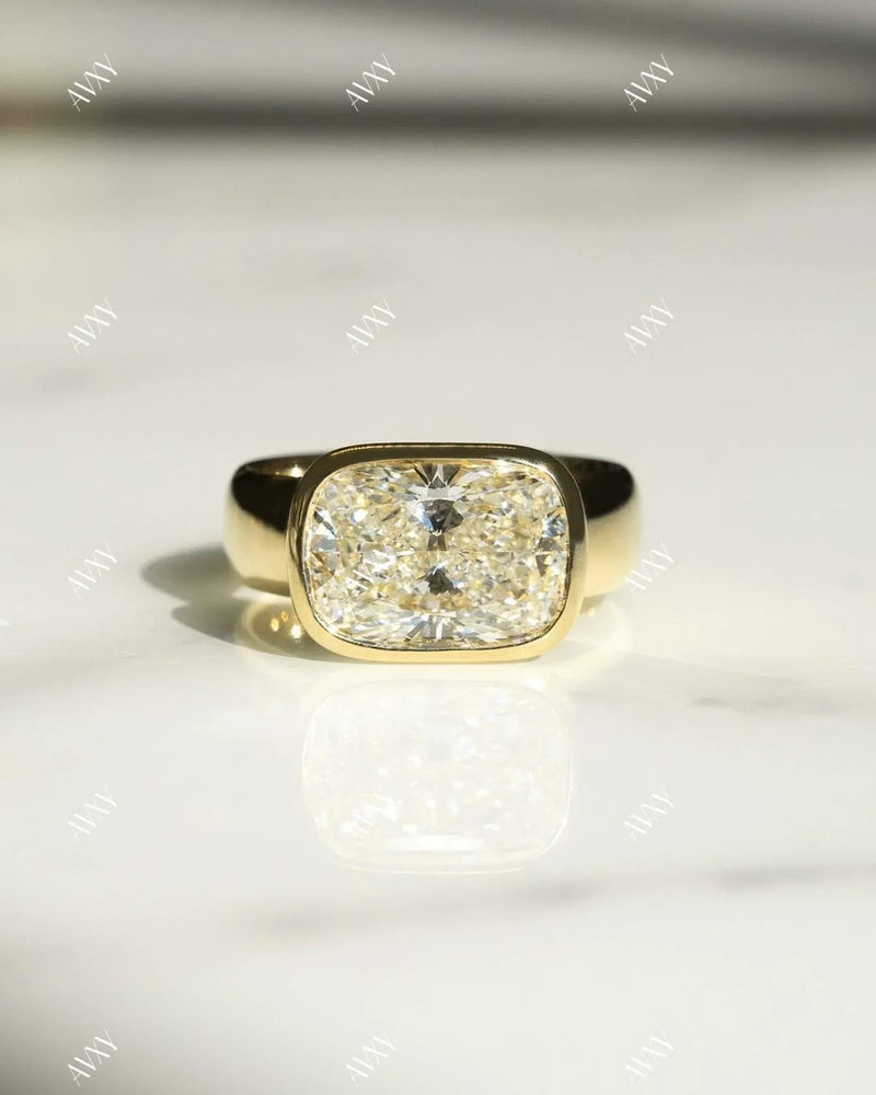 3.50 CT Cushion Lab Grown Diamond Engagement Ring | IGI Certified | Full Bezel Setting