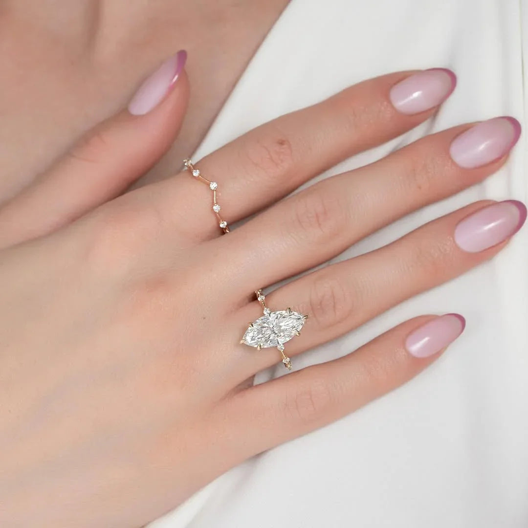 3.50 CT Marquise Cut Lab Grown Diamond Engagement Ring | Hidden Halo & Shared Prong | IGI Certified 