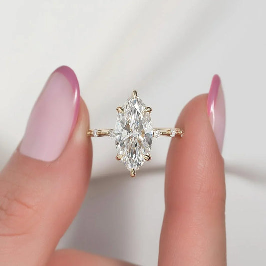 3.50 CT Marquise Cut Lab Grown Diamond Engagement Ring | Hidden Halo & Shared Prong | IGI Certified 