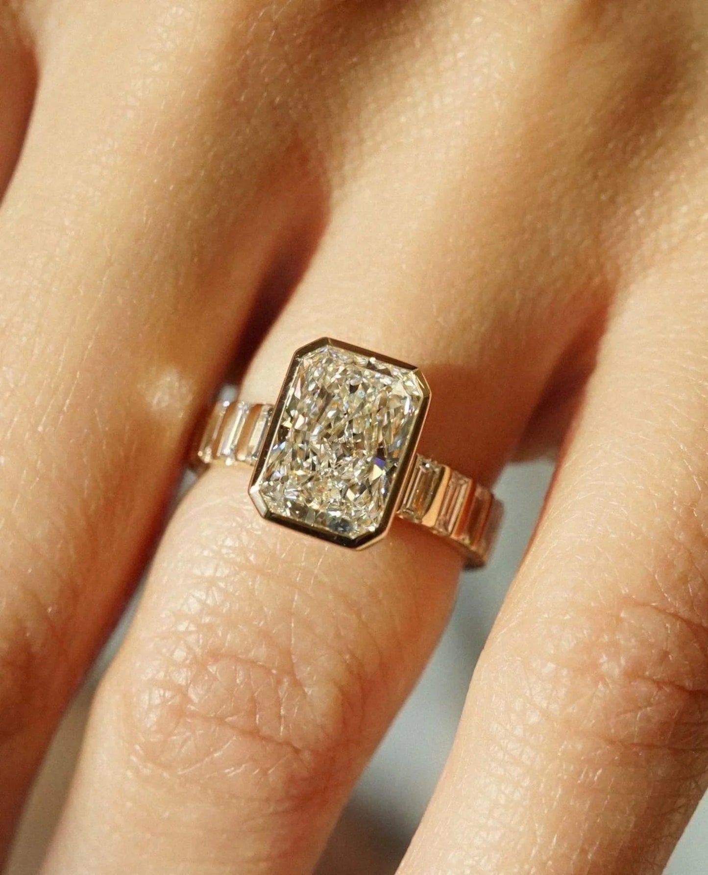 Elegant 3.50ct radiant lab grown diamond engagement ring IGI certified full bezel pave design bridal wedding ring anniversary gift luxury jewelry