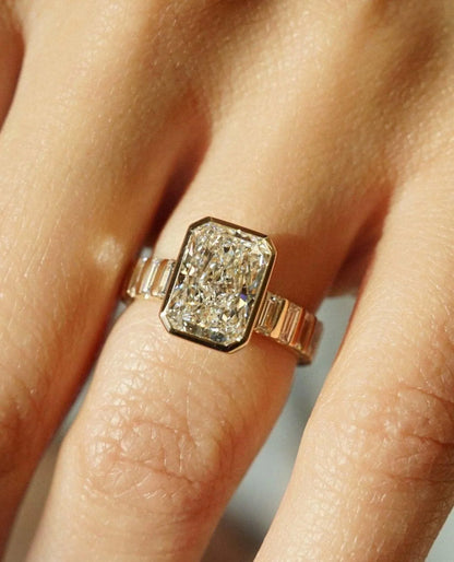 Elegant 3.50ct radiant lab grown diamond engagement ring IGI certified full bezel pave design bridal wedding ring anniversary gift luxury jewelry