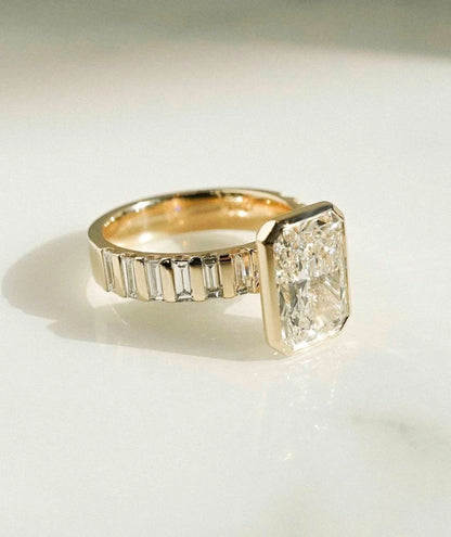 3.50 CT Radiant Lab Grown Diamond Engagement Ring | Full Bezel Pave Design | IGI Certified 
