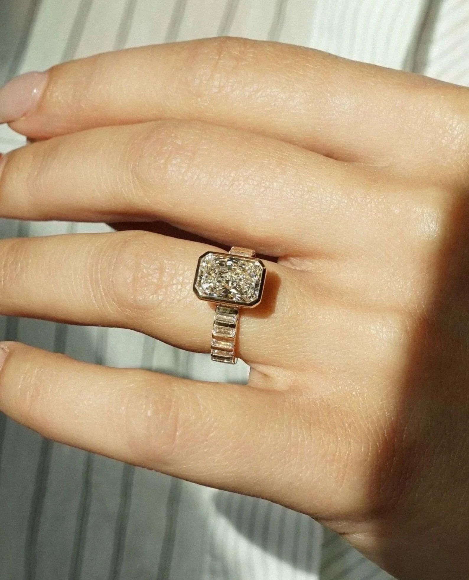 3.50 CT Radiant Lab Grown Diamond Engagement Ring | Full Bezel Pave Design | IGI Certified 