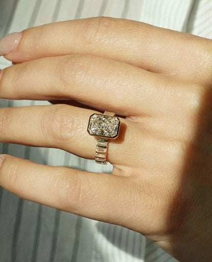 3.50 CT Radiant Lab Grown Diamond Engagement Ring | Full Bezel Pave Design | IGI Certified 