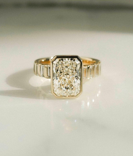 3.50 CT Radiant Lab Grown Diamond Engagement Ring | Full Bezel Pave Design | IGI Certified 
