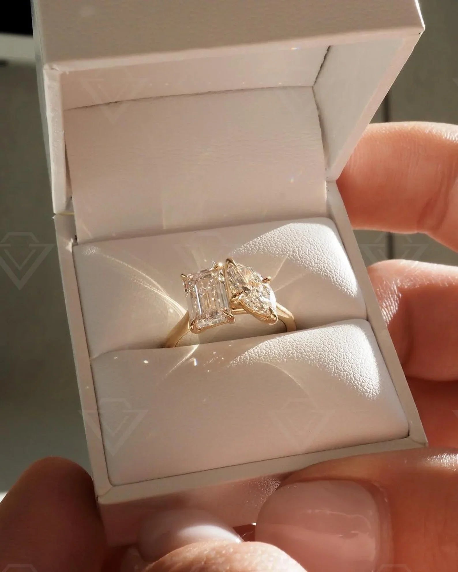 3.50tcw emerald marquise lab grown diamond engagement ring IGI certified toi et moi bridal ring luxury wedding anniversary gift sustainable jewelry