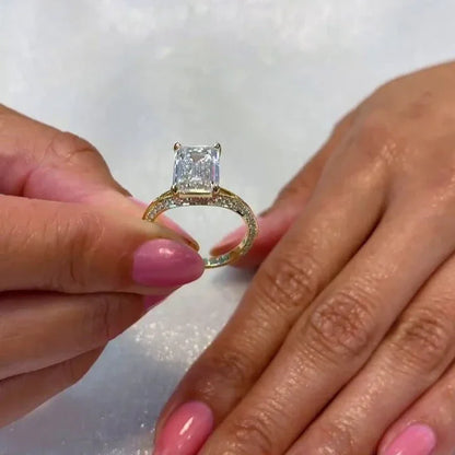 3.00 CT emerald cut lab grown diamond engagement ring rose gold IGI certified split pavé knife edge band luxury bridal wedding ring engagement jewelry