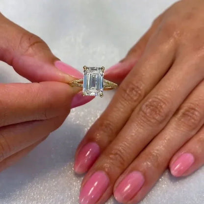 3.50 TCW Emerald Cut Lab Grown Diamond Engagement Ring | Knife Edge Split Pavé Band | Rose Gold | IGI Certified 
