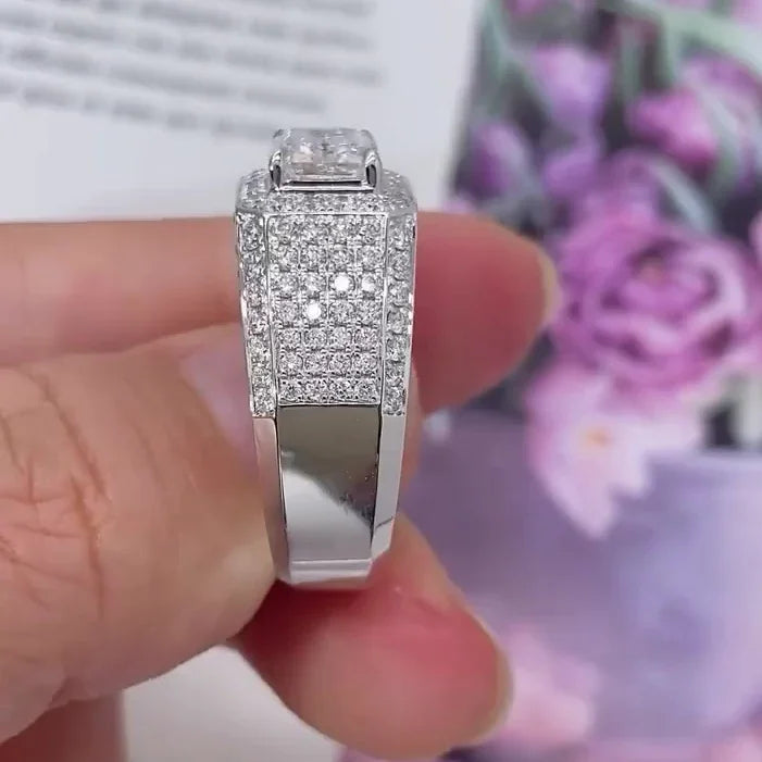 Emerald cut 2.00 CT lab grown diamond men's engagement ring, round side stones, IGI certified, rose gold look, luxury wedding ring, bridal jewelry