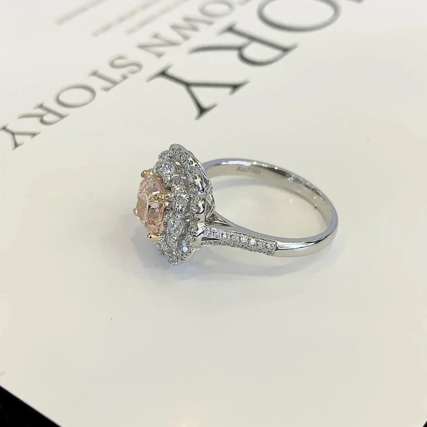 3.50 TCW Fancy Pink Cushion Lab Grown Diamond Engagement Ring | Double Halo Ring | IGI Certified 
