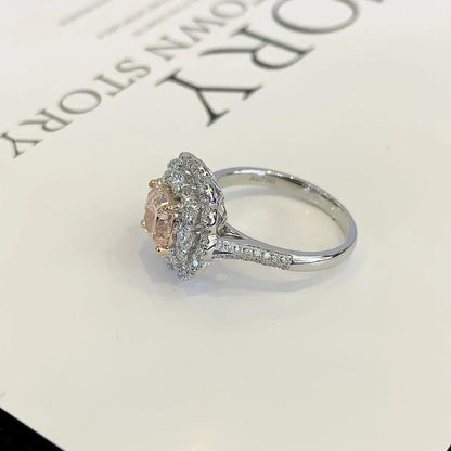 3.50 TCW Fancy Pink Cushion Lab Grown Diamond Engagement Ring | Double Halo Ring | IGI Certified 