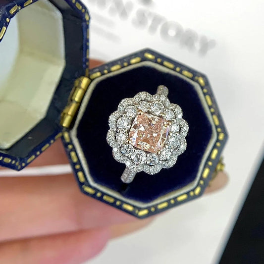 3.50 TCW Fancy Pink Cushion Lab Grown Diamond Engagement Ring | Double Halo Ring | IGI Certified 