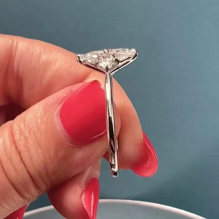 3.50 TCW Marquise Lab Grown Diamond Engagement Ring | Three Stone Ring | IGI Certified 