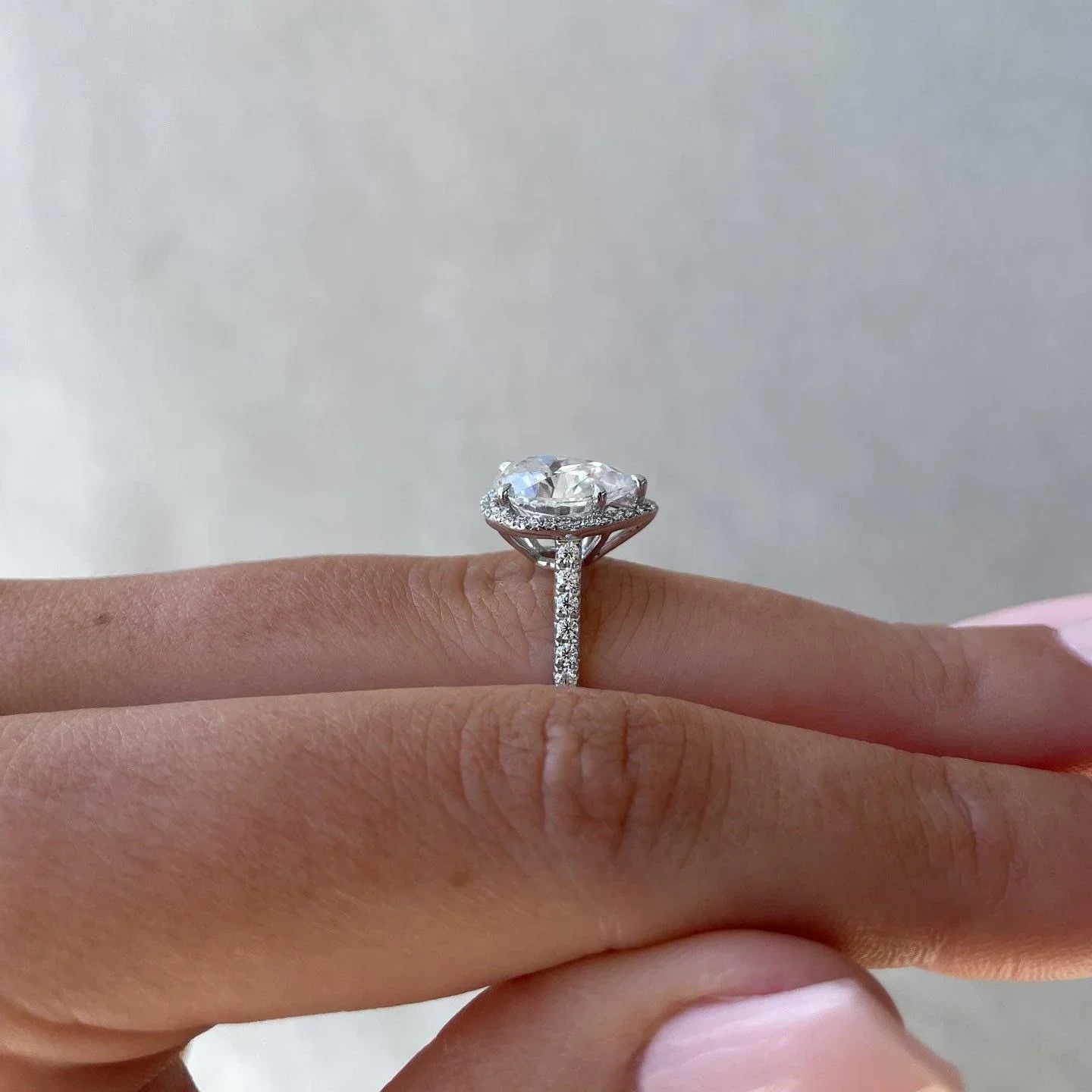 3.50 TCW pear-shaped lab grown diamond engagement ring with pavé halo setting, IGI certified fine jewelry, bridal wedding ring sustainable luxury