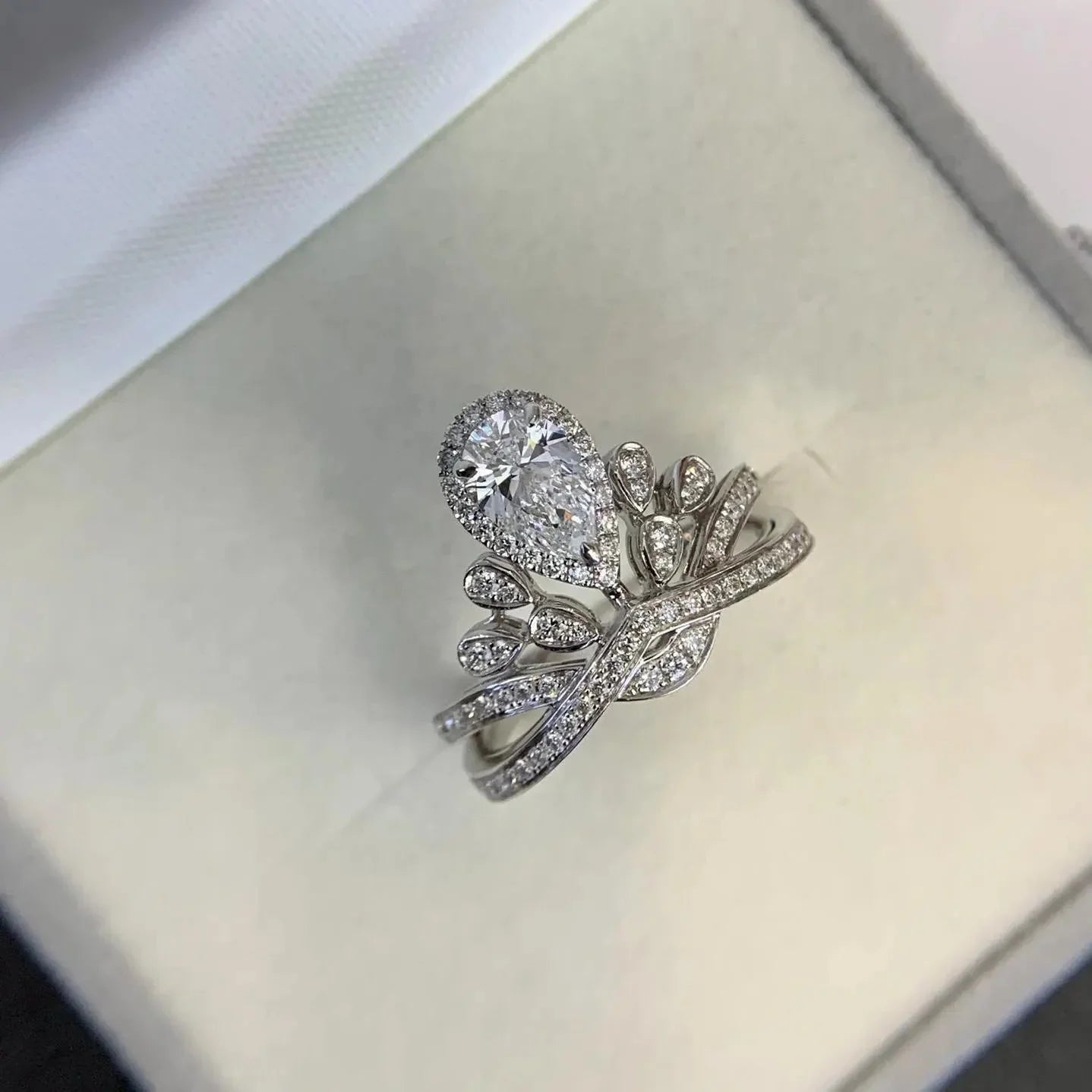 3.50 TCW Pear Lab Grown Diamond Engagement Ring | Halo & Side Stones | IGI Certified 