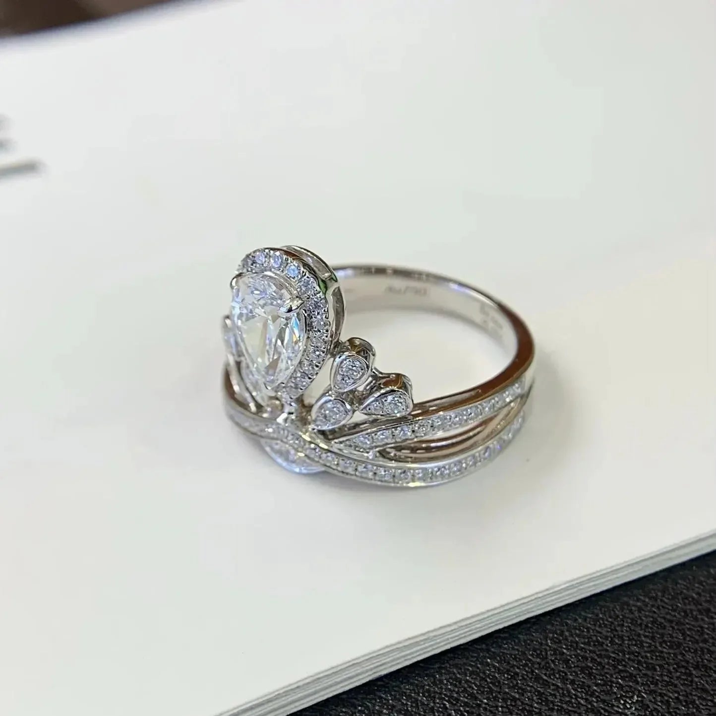 3.50 TCW Pear Lab Grown Diamond Engagement Ring | Halo & Side Stones | IGI Certified 