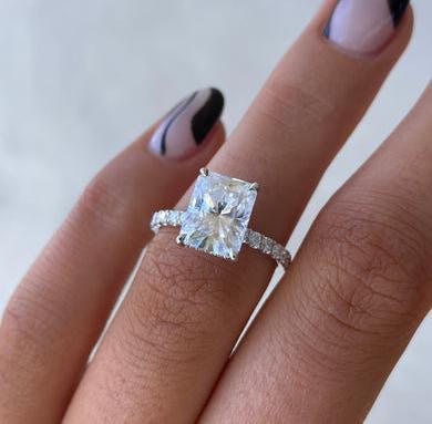 3.50 TCW Radiant Lab Grown Diamond Engagement Ring | Pavé Solitaire Design | IGI Certified 